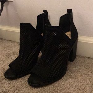 Open toe black booties by Vince camuto